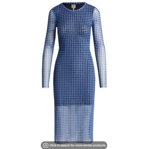 Elegant Long Sleeve Blue Checkered Dress